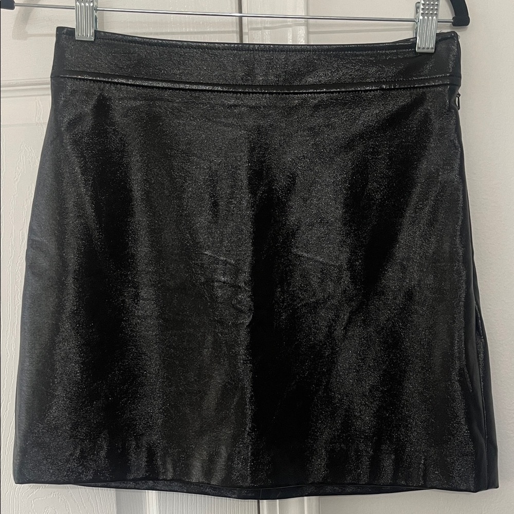 Leith Shimmering Black Faux Leather Mini Skirt